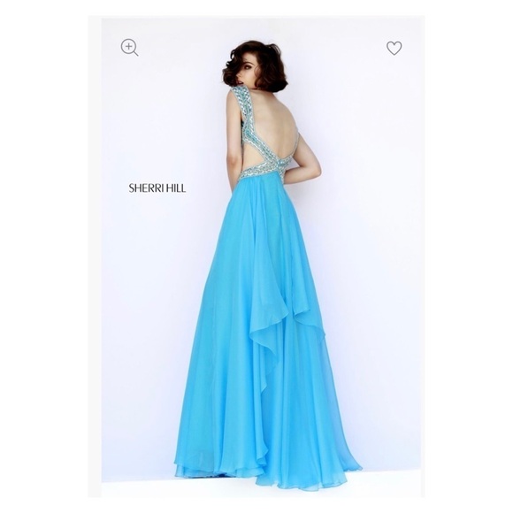 NWT SHERRI HILL Blue Crystal Beaded Cutout Open Back Grecian Gown Size 6 Prom - Picture 3 of 13